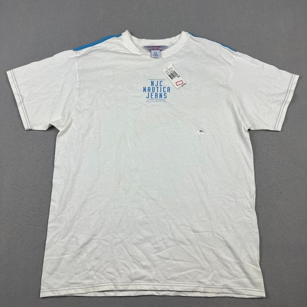 Vintage Nautica Jeans Shirt Men XL White Sailing Graphic Tee Y2K Deadstock